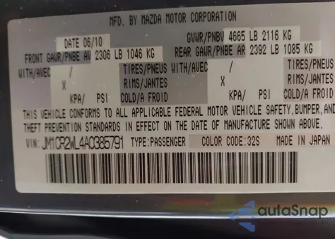 2010 Mazda Mazda5 Sport from USA, damaged, VIN JM1CR2WL4A0385791